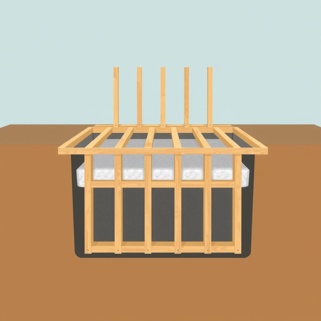 Cross-section illustration of a garden house floor structure