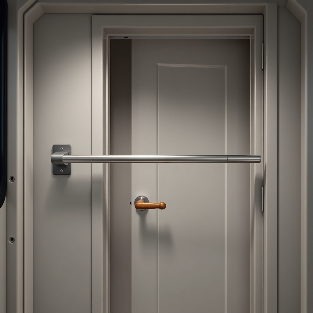 A photorealistic photo showing the inside of the Karibu Oskar 6 door with a steel security