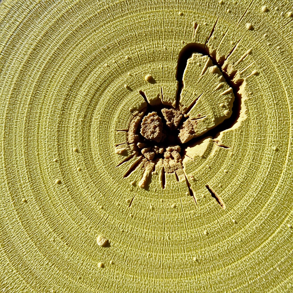 Close-up macro shot of druckimprägniertem Kiefernholz surface showing the characteristic g