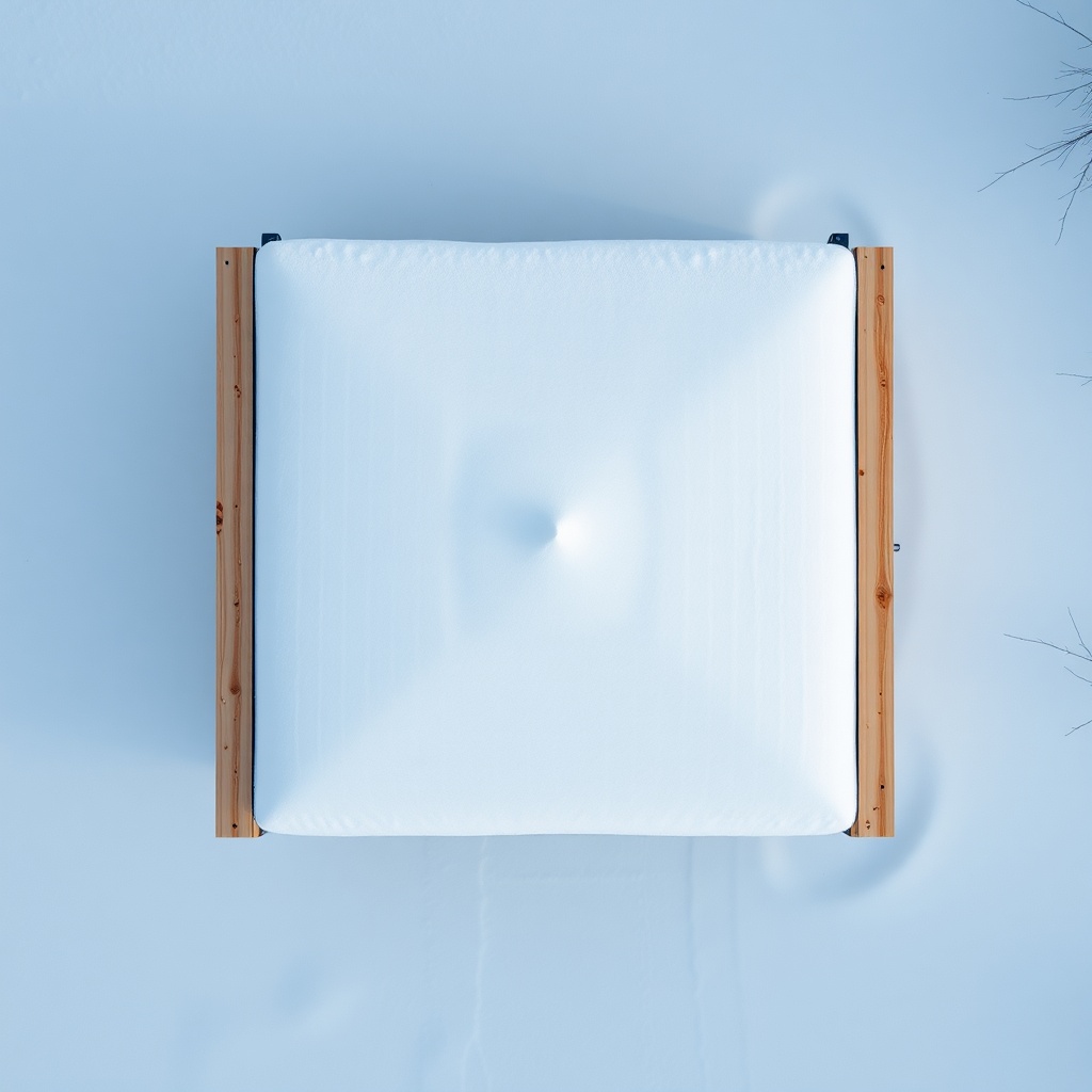 A photorealistic top-down view of a Skanholz Carport 3x3 in a snowy winter landscape