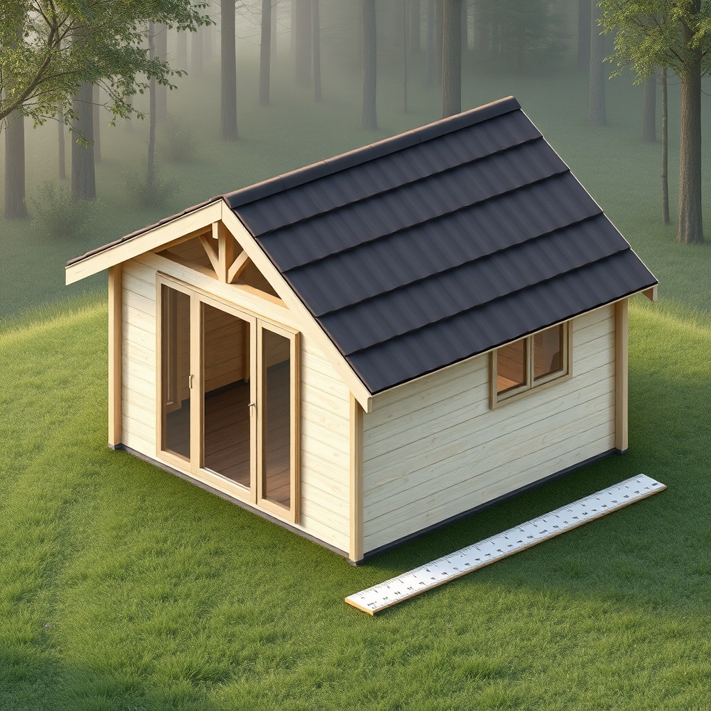 A photorealistic illustration of the Weka Linea 28 garden house's Satteldach