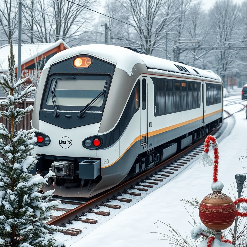 Ein sauber gestrichenes Weka Linea 28 im Vorgarten mit Schnee auf dem Dach
